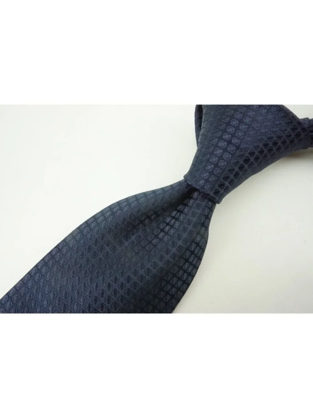 Canali Solid Navy Blue Jacquard Circular Silk Tie Brand New With Tags